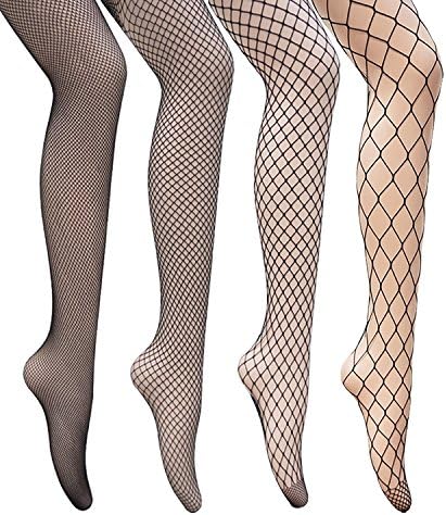 Lazyfashion 4 pairs Sexy Hosiery Fishnet stockings Elastic High Waist Pantyhose Tights,Black,Free size