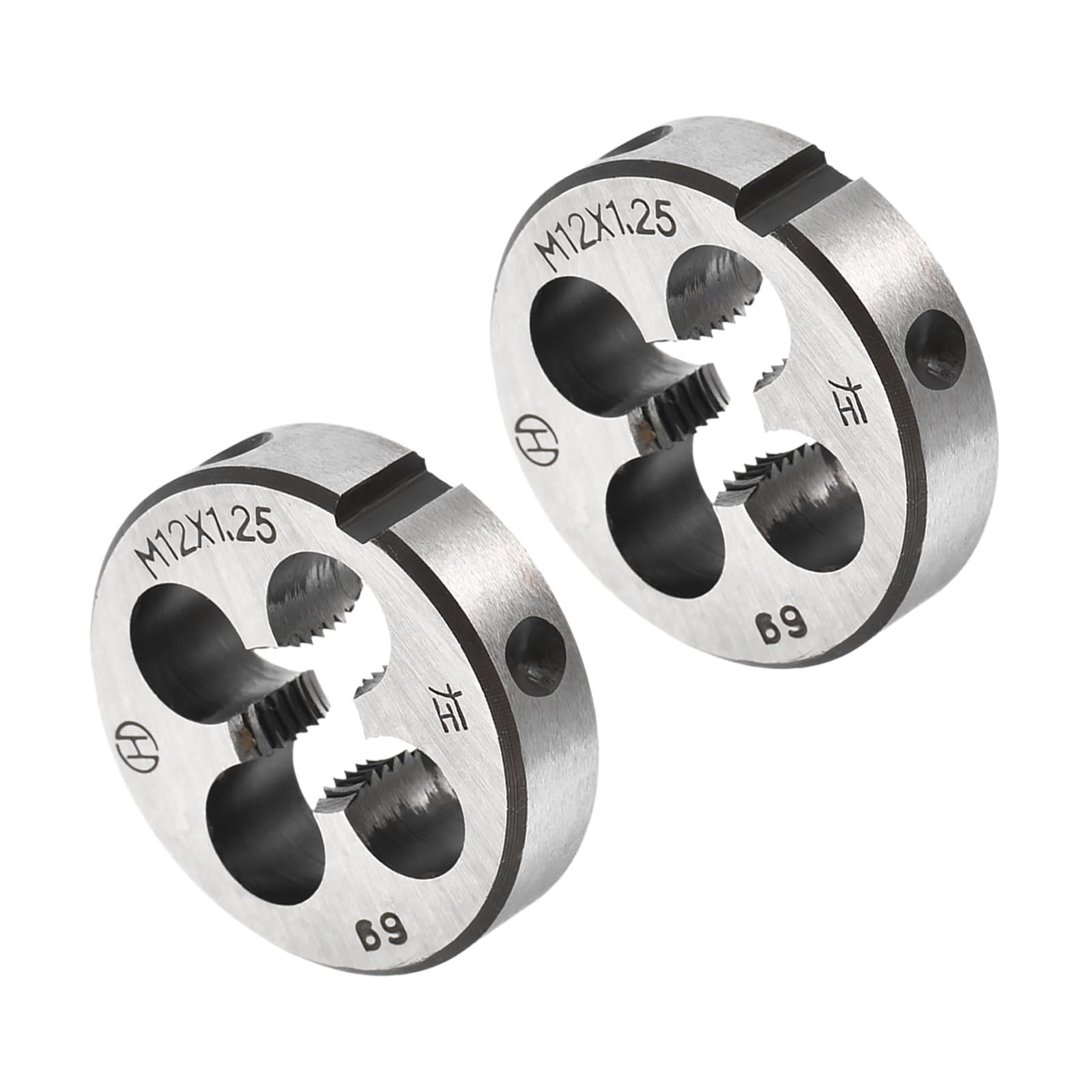 CoCud Round Thread Repair Die, M12x1.25 Die 38mm OD, Alloy Tool Steel Left Hand Cylindrical Pipe Threading Tool with 4 Chip Holes - (Applications: for Threading Repairing), 2pieces