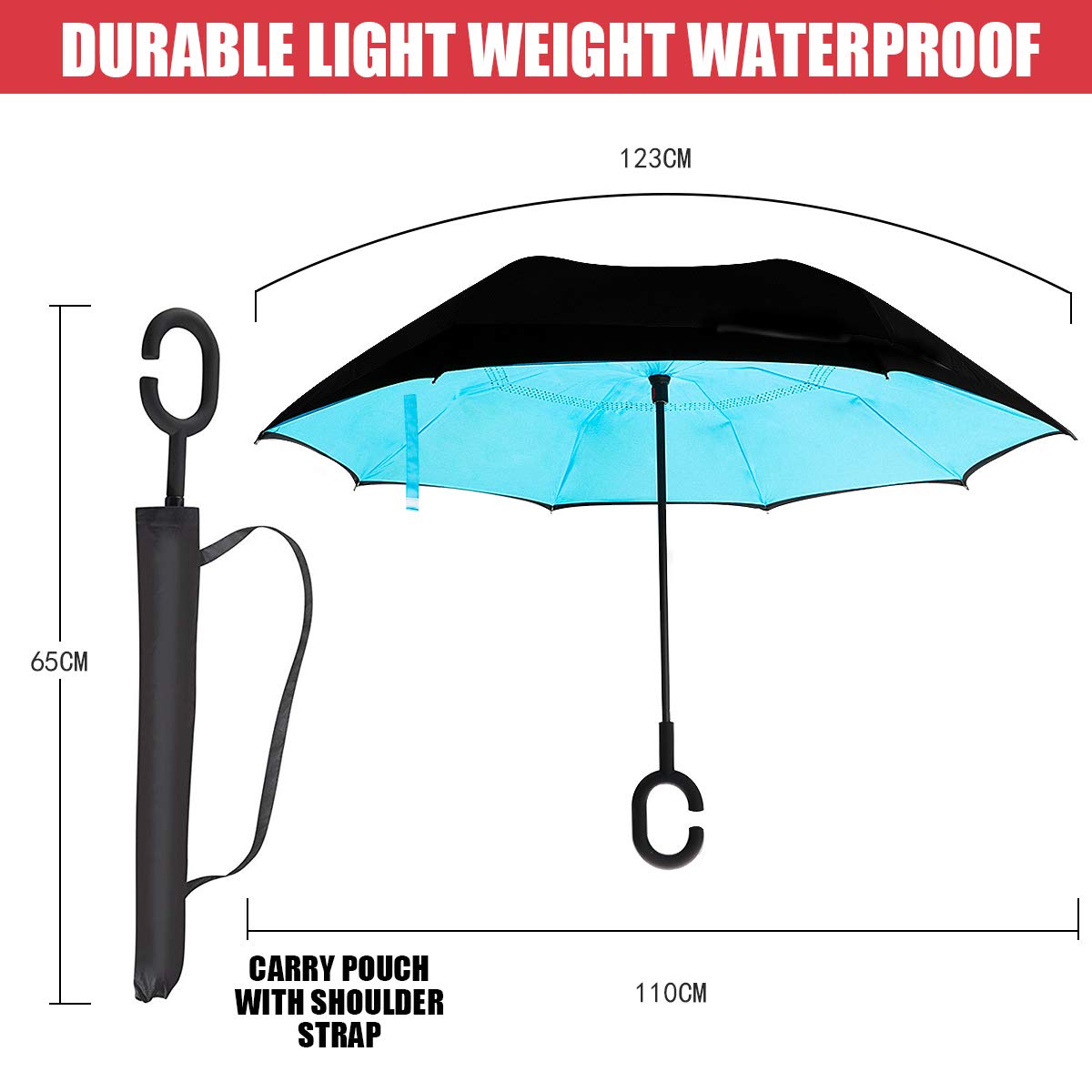 Monstleo Double Layer Inverted Umbrella Cars Reverse Umbrella, Windproof UV Protection Big Straight Umbrella for Car Rain Outdoor With C-Shaped Handle and Carrying Bag …