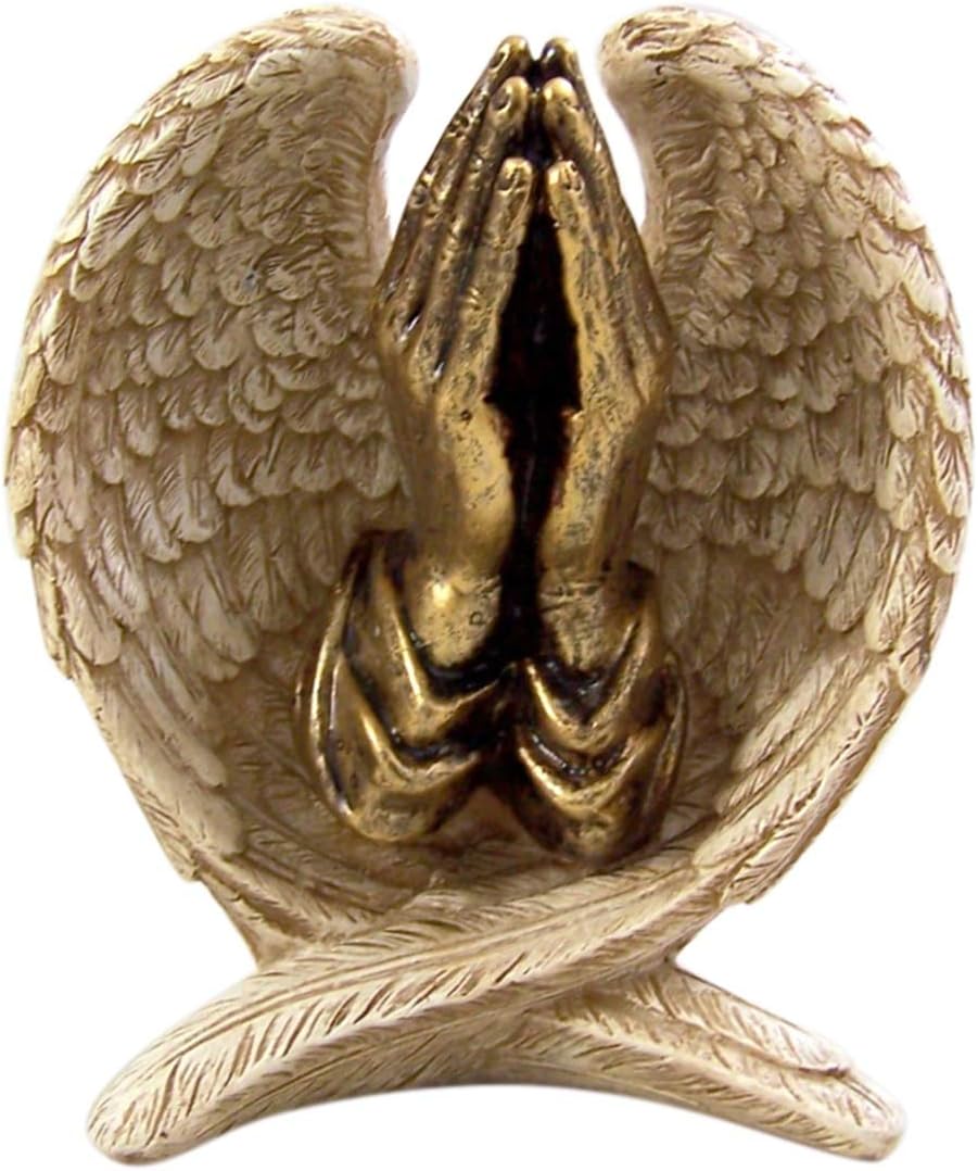Angel Wings with Praying Hands Cast Resin Figurine Statue, 5 Inch