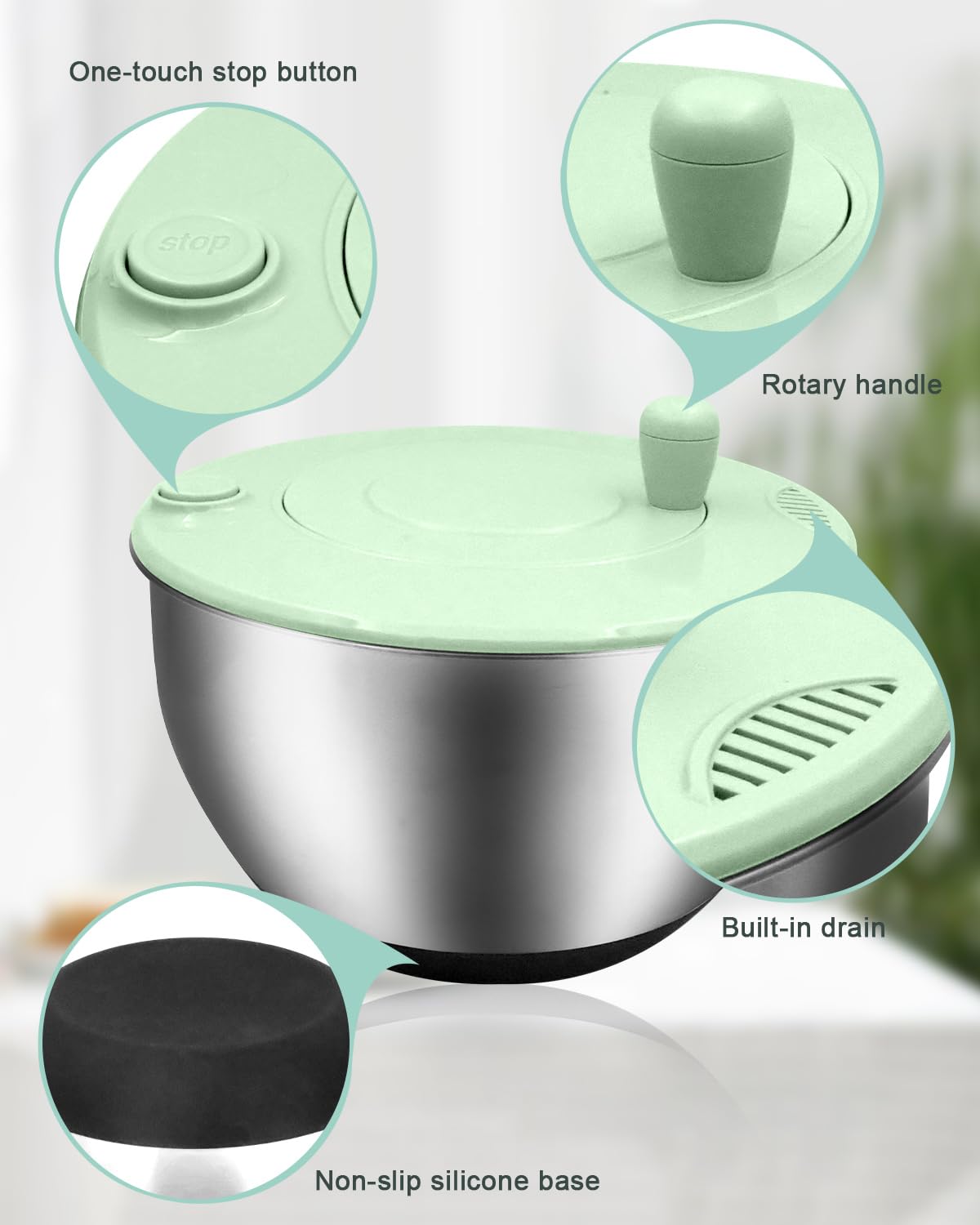 VVAKAM 5.3QT Salad Spinner Large,Stainless Steel Lettuce Spinner,Fruit Vegetables Wash Bowl with 5 Blade Slicer,Egg Yolk Strainer Slicer Shredder,Kitchen Colander for Salad Make and Food Washing