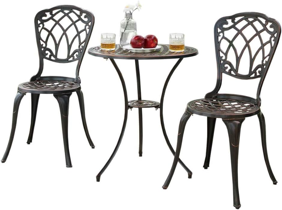 Trueshopping Cast Aluminium Bistro Set - 2 Chairs & Round Table