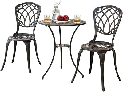 Trueshopping Cast Aluminium Bistro Set - 2 Chairs & Round Table