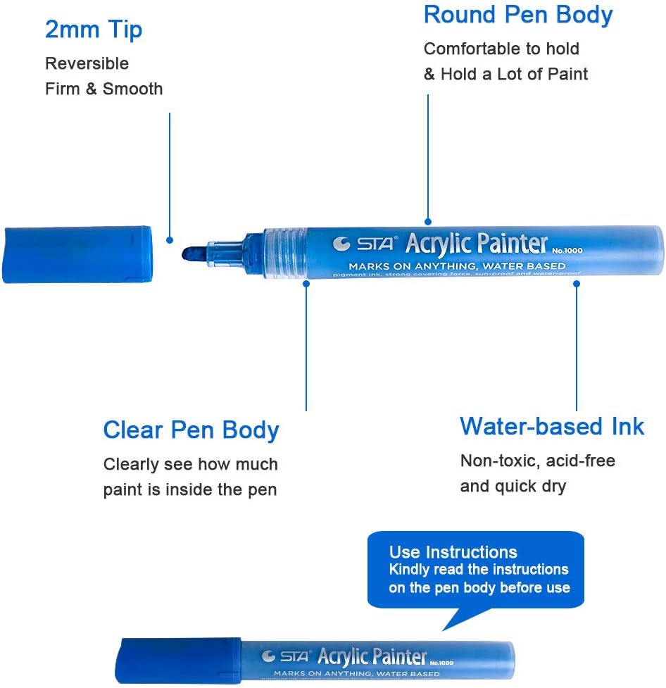 Acrylic Paint Pens for Rocks Painting, Ceramic, Glass, Wood, Fabric, Canvas, Mugs, DIY Craft Making Supplies, Scrapbooking Craft, Card Making. Acrylic Paint Marker Pens Set of 12 Colors: Arts, Crafts & Sewing