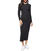 BeautyNee Women's Casual Long Sleeve Slim Pullover Maxi Hoodie Dress Button Sweatshirt Long Dresses with Pockets