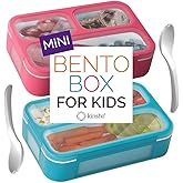 kinsho Snack Container - Small Bento Lunch Box for Kids Girls Boys Toddlers | MINI Leak-proof Boxes, Baby Bentobox for Daycare, Portion Containers, BPA-Free Pink and Blue Set of 2
