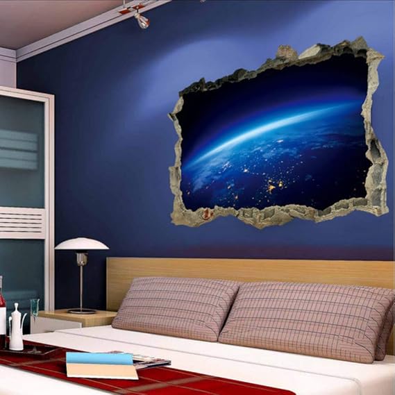 (Hjcmhjc) Blau Weltraum Planeten 3D Wandaufkleber Für Kinderzimmer Cosmic Galaxy Wandtattoo Baby Schlafzimmer Wohnzimmer Deck
