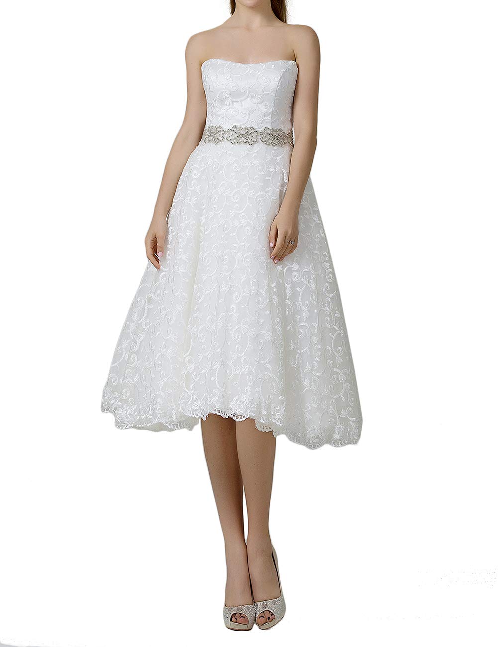 Tea Length Wedding Dress Lace Bridal Dresses Aline Prom Dress Wedding Gowns