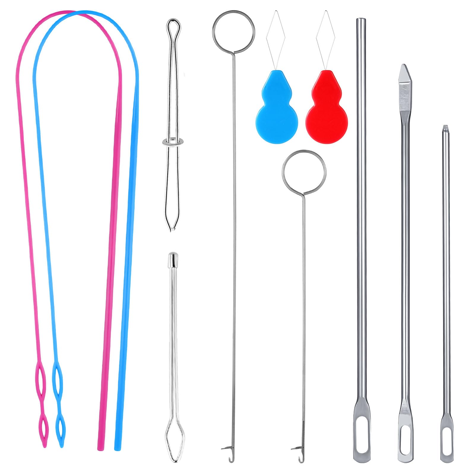 11pcs Sewing Loop Kit, Flexible Drawstring Threader Tool Long Loop Turner Hook Needle Threaders Metal Tweezers Drawstring Puller Tool for Fabric Clothes Jackets Coats Hoodies Sweatpants