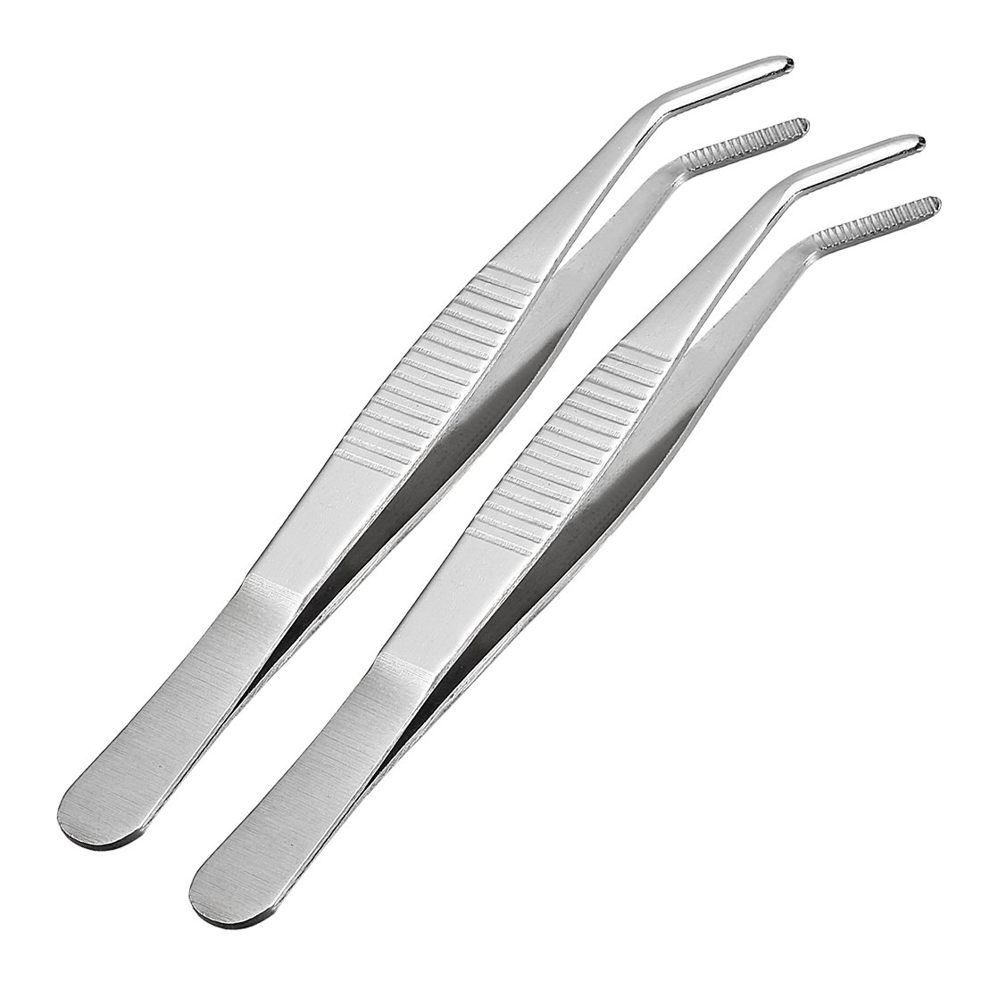 Sourcingmap 2 Pcs 5-Inch Stainless Steel Tweezers with Curved Serrated Tip
