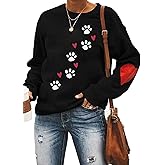 Dog Mom Sweatshirts Love Heart Dog Paw Print Pullover Dog Lover Shirts for Women Long Sleeve Tops