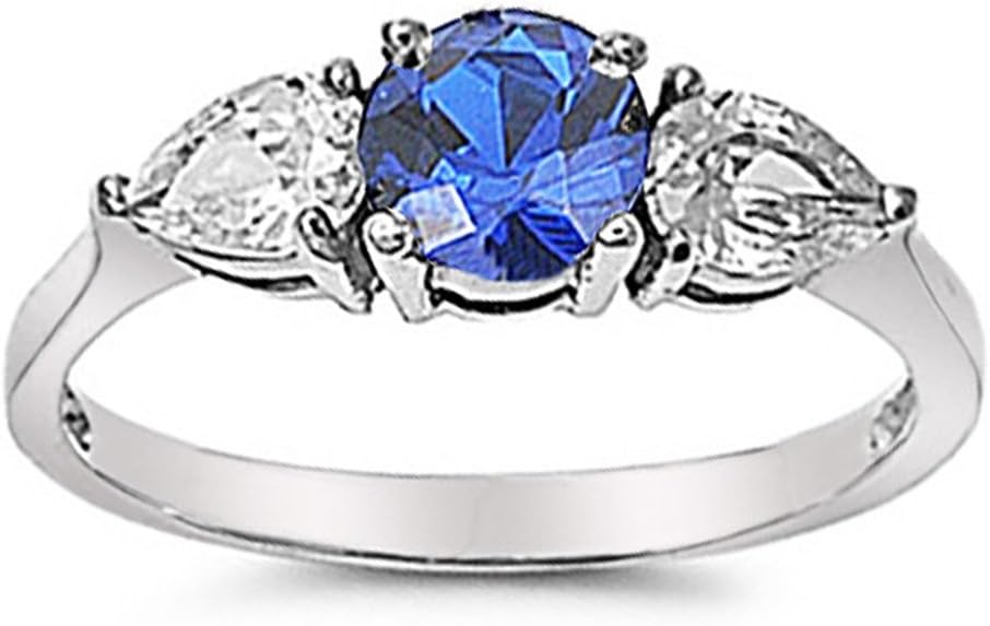 Silver Hearts Jewelry Simulated Blue Sapphire Stainless Steel Engagement Ring
