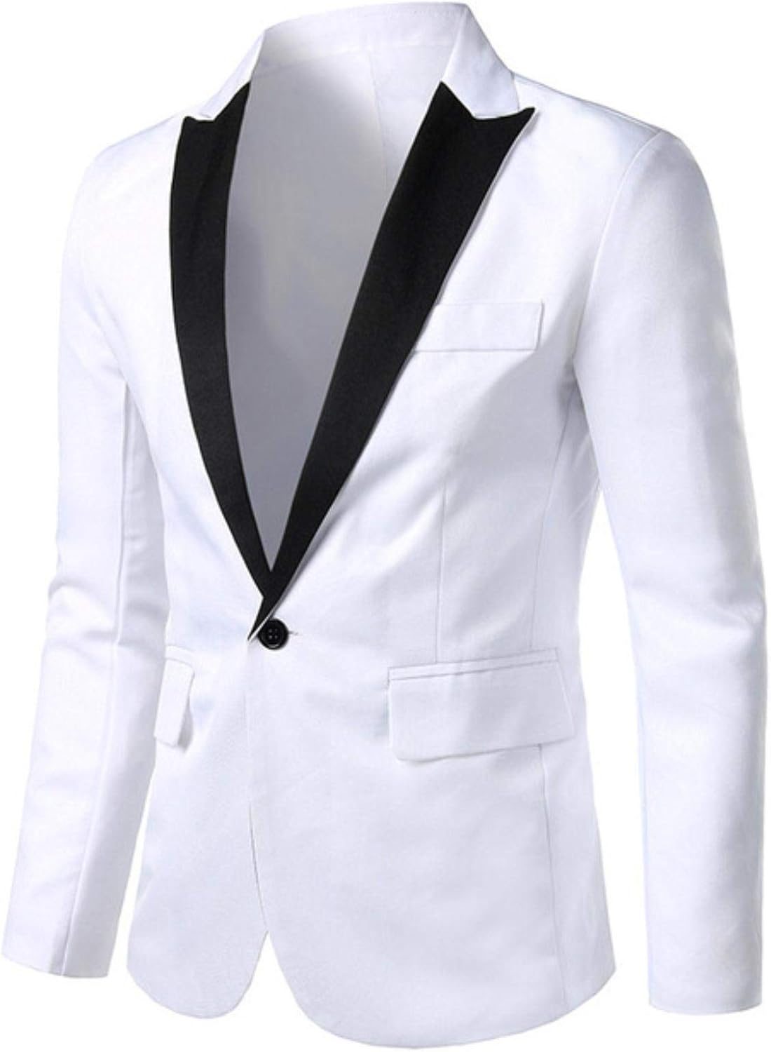 Black and White Contrast Men's Blazer Solid Color Slim Casual Blazer