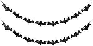 Glittery Bat Garland- Flying Bats Halloween,Halloween Party Decorations,Halloween Table Decor,Halloween Bats,Wreath for Halloween,Haunted House Decorations(2 Pack Black )