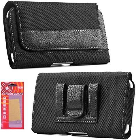 iPhone 7 Belt Case, Premium Black Nylon Smartphone Holster Carrying Pouch with Clip and Loops Belt Cover Magnetic Closure Kaede [Screen Guard] Protector for Iphone 7 Cell Phone