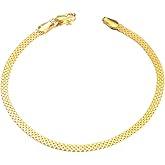 Solid 18k Gold Italian Mesh Link Chain Bracelets for Women, Fine Jewelry Gifts for Her (Chain width: 2.8 mm; 6.4-7.5 Inch)