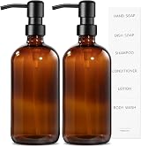 MIUSITE Amber Glass Soap Dispenser 500ml with Stainless Steel Pump - 2 Pack