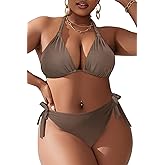 Women Plus Size Bikini Set - Two Piece Triangle Swimsuits Halter String Bathing Suit 2025 Tie Swimwear