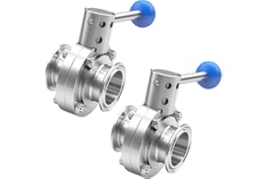 Aienxn 2PCS 1.5 Inch Sanitary Butterfly Valve with Pull Handle, 304 Stainless Steel Tri Clamp Clover (1.5" Tube OD) Fit for 1.5 Inch Tri-Clamp Q-085