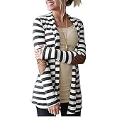 SDZYY Women's Elbow Patch Long Sleeve Shawl Thick Striped Open Front Cardigan Sweater