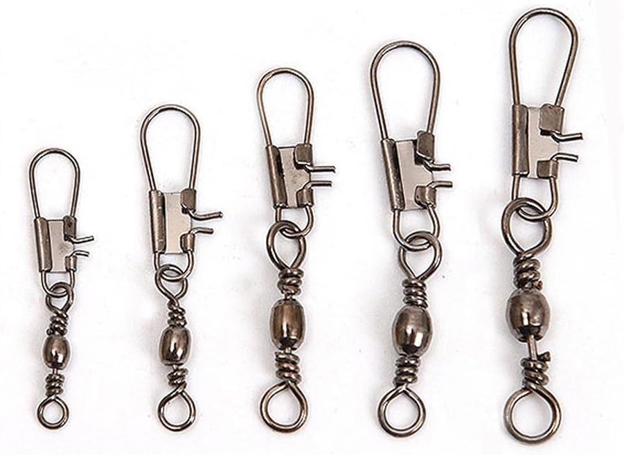 200Pcs/Set Fishing Barrel Swivel with Interlock Safty Snap Connector Copper Alloy Snap Lure Connectors Fishing Tackle Accessories