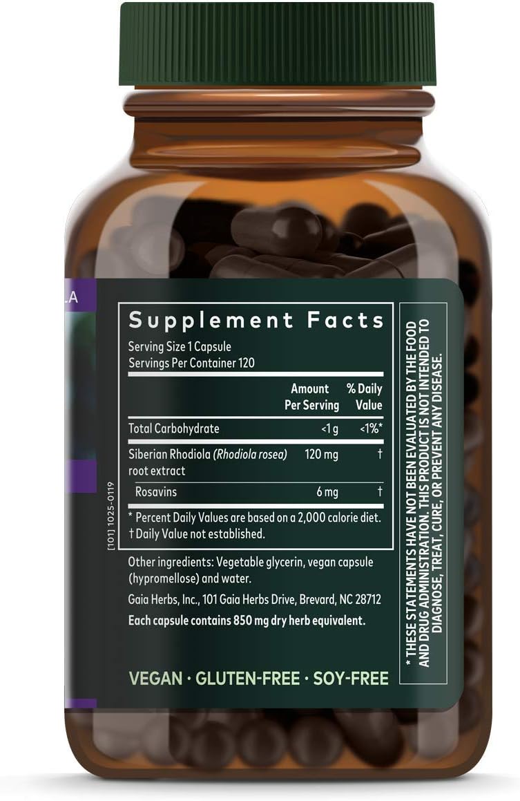 Gaia Herbs, Rhodiola Rosea, Stress Support, Adaptogenic Herb, Vegan Liquid Capsules, 120 Count: Health & Personal Care