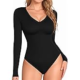 TRENLIVER Womens Long Sleeve Body Suits V Neck Thong Bodysuit Shirts Sexy Fall Going Out Tops Y2K 2025