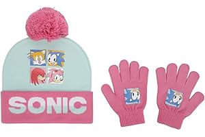 Bioworld Sonic The Hedgehog Pink and White Youth Cuffed Beanie and Gloves Set