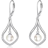 VONALA Teardrop Pearl Earrings for Women 925 Sterling Silver Teardrop Dangle Leverback Earrings Pearl Jewelry Gifts for Her
