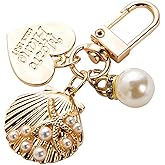 ZOONAI Pearl Shell Bag Charms for Handbags, Cute Ocean Beach Keychain Purse Charms for Women Girls Beach Lovers Gift