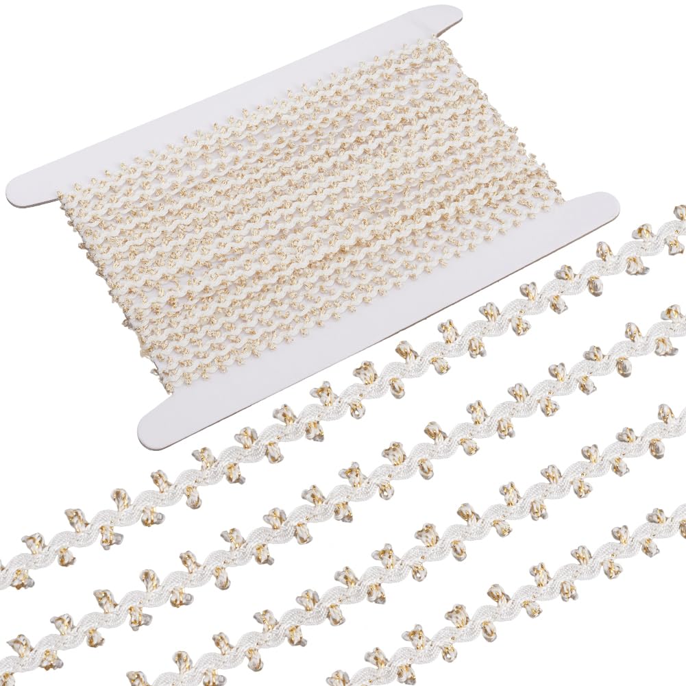 GORGECRAFT 10Yds Rick Rack Trim Gold Metallic Wavy Lace Ribbons Fringe Gimp Edge Trimming Ric Rac Rickrack Sewing Fabric for DIY Clothes Dress Gift Wrapping Home Wedding Party Decor