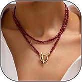Zurlcdye Red Beaded Necklace for Women Choker Layered Stack Dainty Statement Western Boho Trendy Necklaces Birthday Christmas Gifts Jewelry Gifts