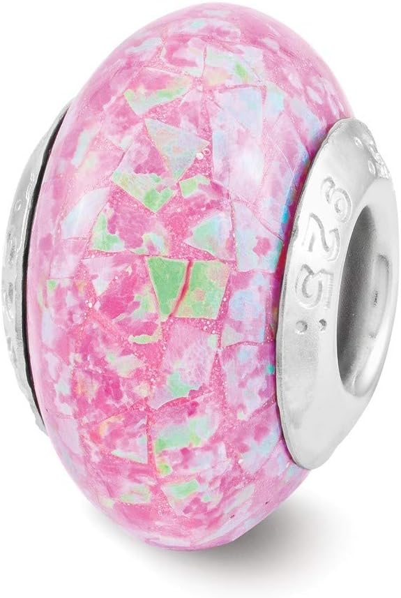 925 Sterling Silver Polished Antique finish Reflections Pink Synthetic Simulated Opal Mosaic Bead Charm Pendant Necklace Jewelry Gifts for Women