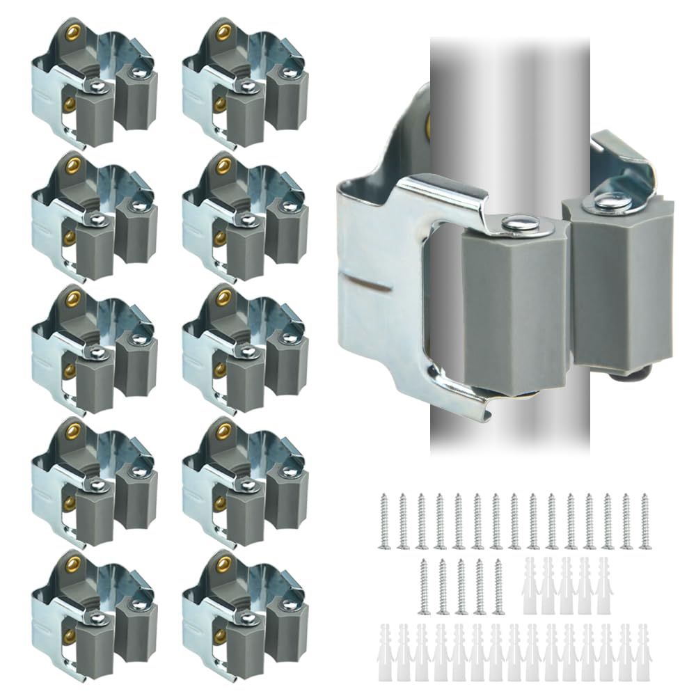 WMYCONGCONG 10 PCS Mop Holder Broom Holder Wall Mount Brush Holder for Garage Garden Shed Storage Garden Tool Organizer Storage Rack with Screws