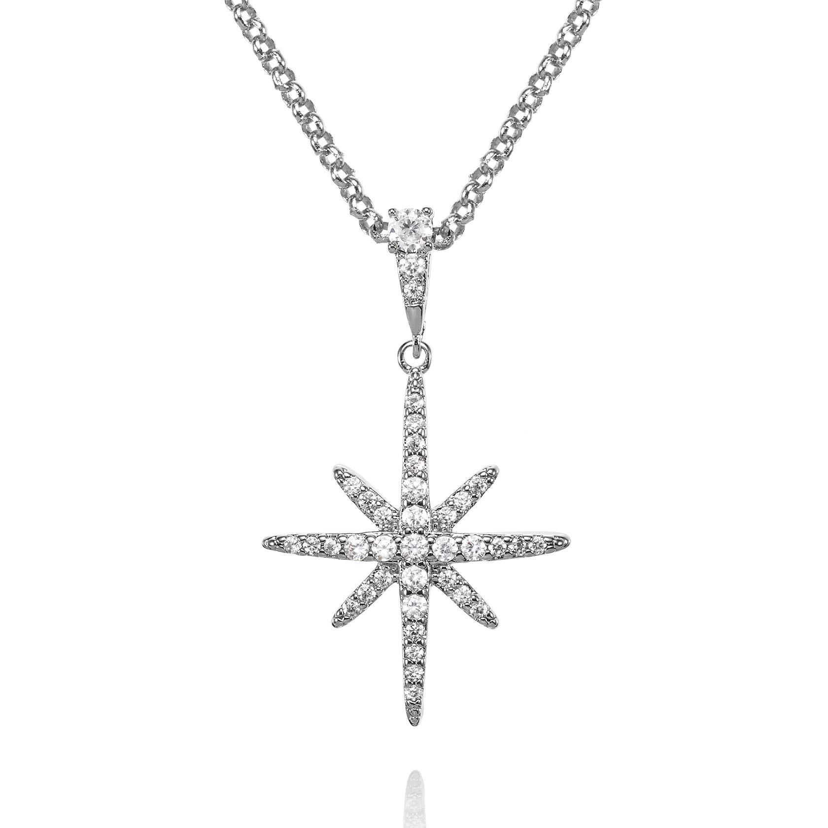 namana North Star Pendant Necklace for Women with Cubic Zirconia, Stone Studded Silver Necklaces for Women. Lucky Star Necklace for Her, Silver Jewellery Gifts — image 1