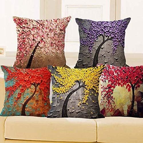 HSR Collection 3D Digital Jute Garden Pattern Cushion Cover (Multicolor, 16x16 inches) - Set of 5