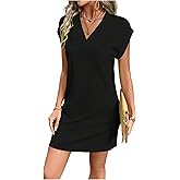winkbay Women's Summer Short Sleeve Mini Dress Elegant Casual V Neck Work Office Dresses
