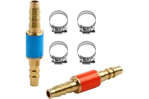 Brass Flashback Arrestors Set With Stainless Steel Clamps For Oxygen Acetylene Welding Equipment, One-Way Check Valve, 8Mm In