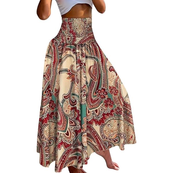 Amazon.com: THLAI Womens Skirt Maxi Skirt Tropical Print A-Line