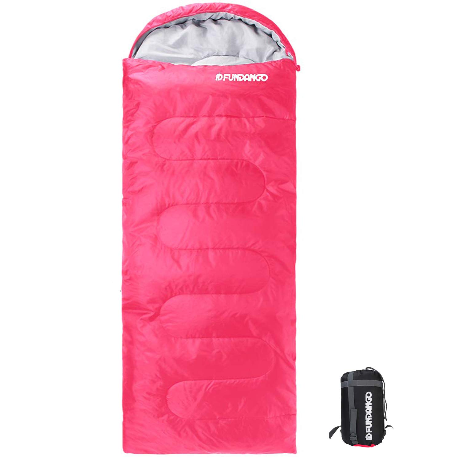 FUNDANGO 3-IN-1 Warm & Cold Weather Lightweight Compact Portable Waterproof Sleeping Bag (87''/7.2ft L x 30'' W) for Adults, Boys, Men, Women, Girl, Kids, Backpacking,Camping, Hiking,Pink, Black, Blue