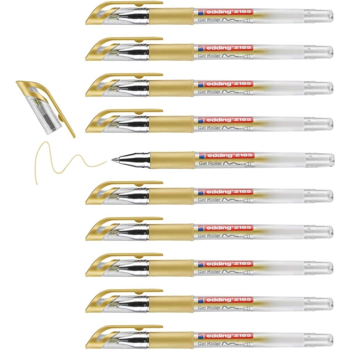 edding 2185 Gel Roller - Gold, 0.7 mm, Box of 10, Gel Pen for Writing, Drawing, Bullet Journals