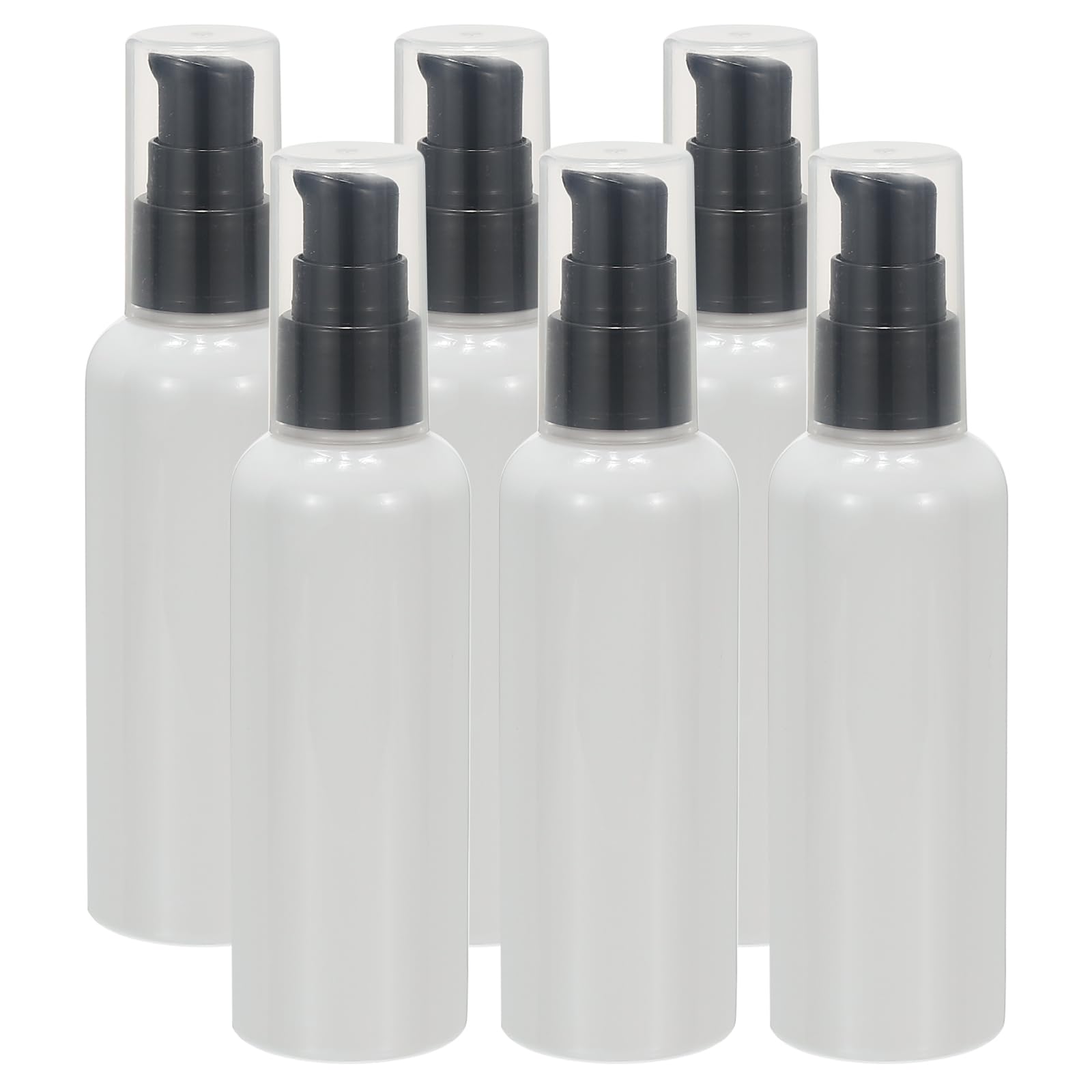 PATIKIL Travel Pump Bottles, 6 Pcs 3.4Oz(100ml) Leak Proof Refillable Empty Dispenser Container Squeeze Bottle with Pump for Shampoo Toiletries Lotion Cream, White