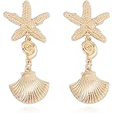 Starfish Earrings for Women Gold Starfish Earrings Shell Earrings Beach Earrings Seashell Drop Dangle Earrings Summer Beach Jewelry