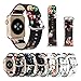 Rykimte Watch Band for Series 3 2 1 Apple Watch Band Flower Leather Pastoral Sport Style Replacement Strap Wrist Band with Metal Adapter(Flower Black A 38mm)