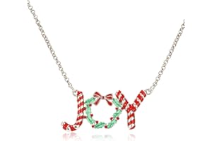 NEKOL Christmas BELIEVE JOY Candy Cane Wreath Deer Necklace for Women, Candy Cane Wreath Pendant Necklace, Perfect Holiday Jewelry for Christmas Celebrations