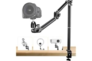 TARION Desk Camera Mount Stand Heavy Duty Articulated Camera Arm Articulating Table Mount Camera Stand Adjustable Flexible Gear Joints TKA01-L