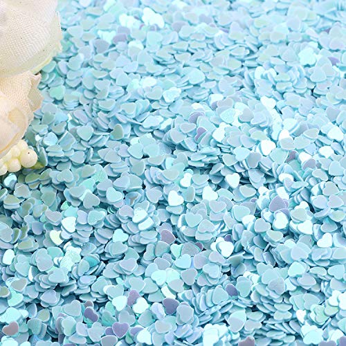 100g Iridescent Heart Shaped Confetti Glitter Sequins Flat PVC Star Mini Paillettes for Scrapbook Embellishment Cardmaking Jewelry Making Nail Manicure Wedding Birthday Party Decorartions (Sky Blue)