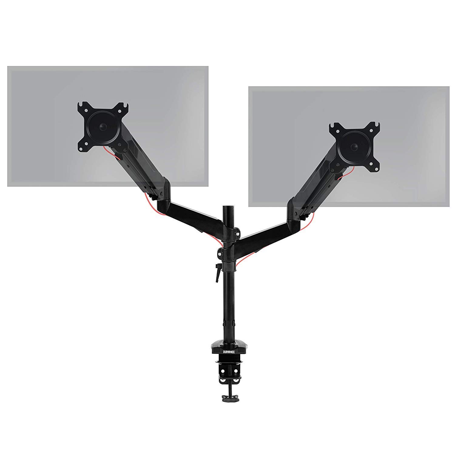Duronic Gas-Powered Monitor Arm Stand DMG52 | Double PC Desk Mount | Height Adjustable | For Two 15-27 Inch LED LCD Screens | VESA 75/100 | 8kg Capacity | Tilt -90°/+85°, Swivel 180°, Rotate 360°