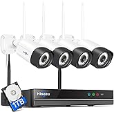 【Wireless Pro,Plug & Play】 Hiseeu 2.5K 5MP WiFi Security Camera System Outdoor,Expandable 16CH 8MP NVR, 1TB HDD,Spotlight,2 W