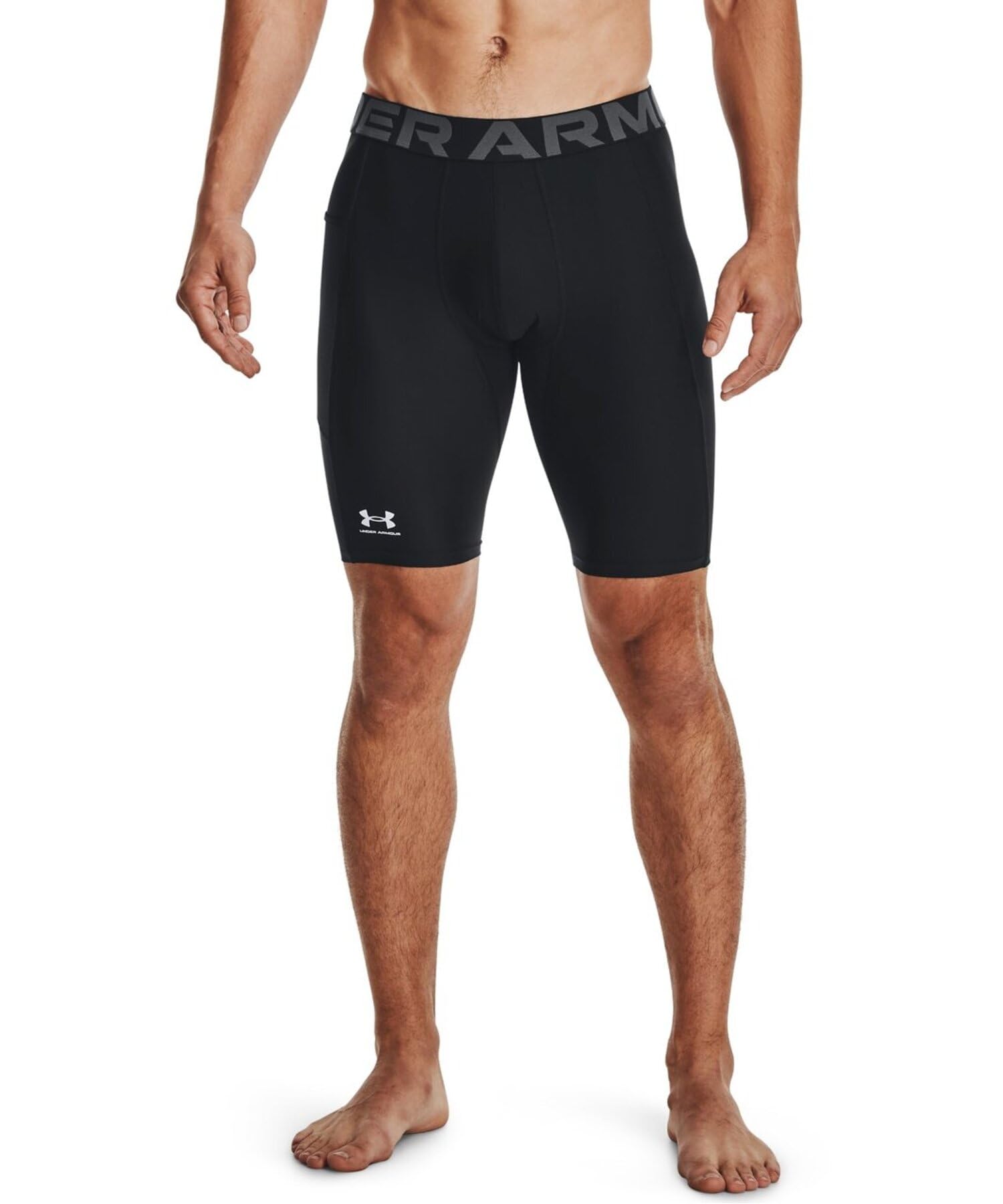 Photo 1 of Under Armour Men's HeatGear Pocket Long Shorts , Black (001)/Pitch Gray, X-Small